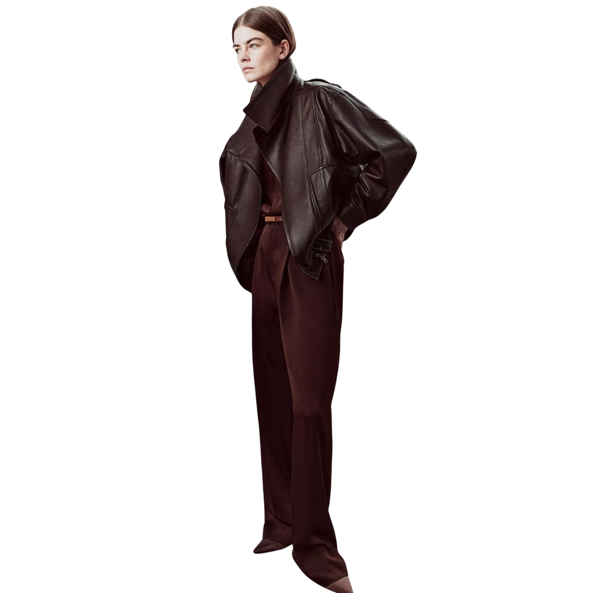 Mid Rise Wide Pleat Trouser Dark Fig