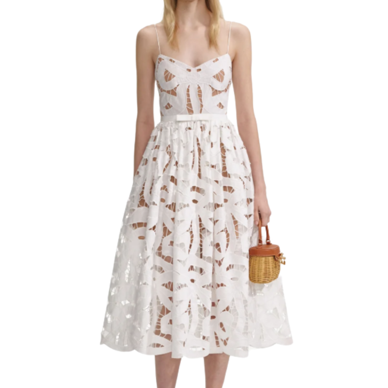 White Bow Embroidered Mini Dress