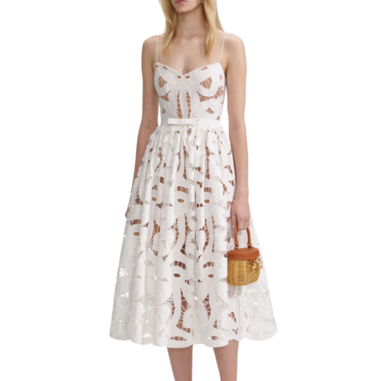 White Bow Embroidered Mini Dress