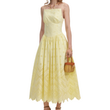 Yellow Cotton Broderie Midi Dress