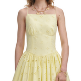 Yellow Cotton Broderie Midi Dress