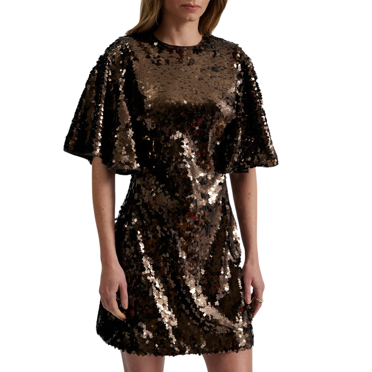 Chocolate Sequin Wide Sleeve Mini Dress