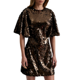 Yvette Wide Sleeve Sequin Mini Dress Chocolate