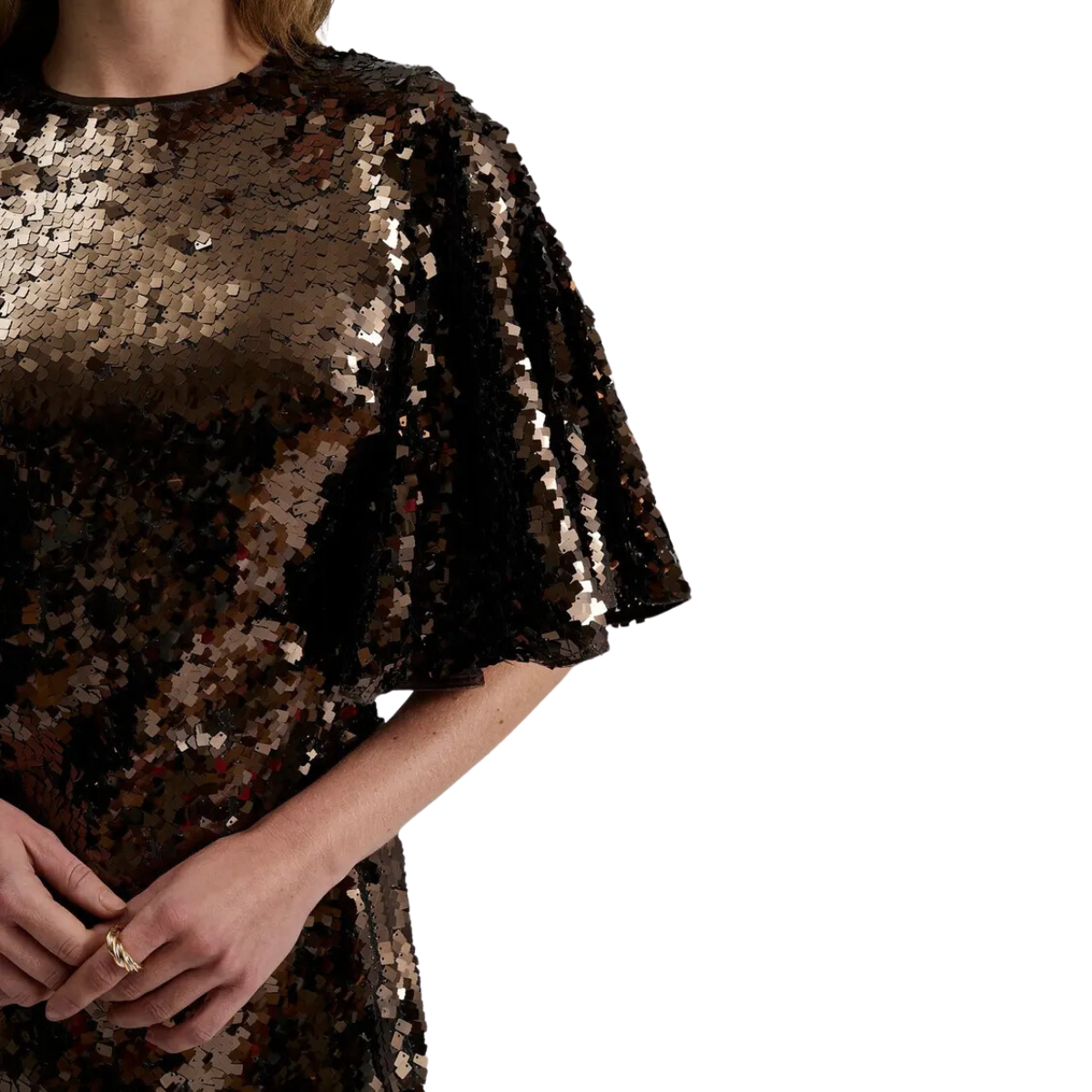 Chocolate Sequin Wide Sleeve Mini Dress