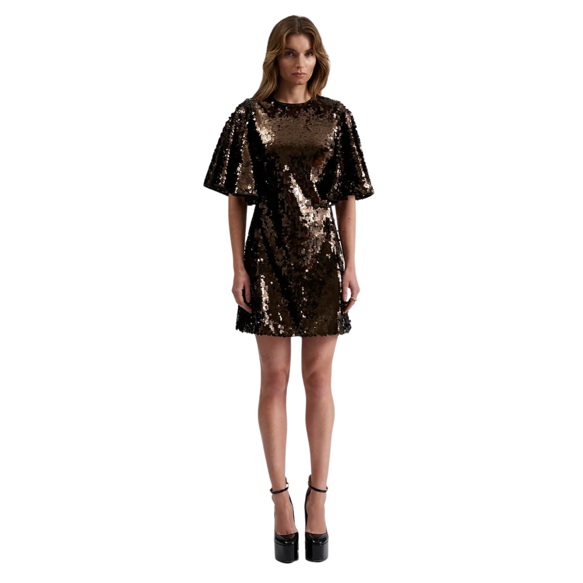 Chocolate Sequin Wide Sleeve Mini Dress