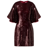 Yvette Wide Sleeve Sequin Mini Dress Deep Red