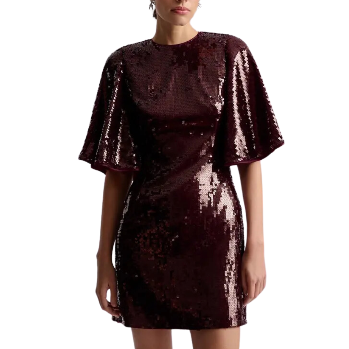 Yvette Wide Sleeve Sequin Mini Dress Deep Red