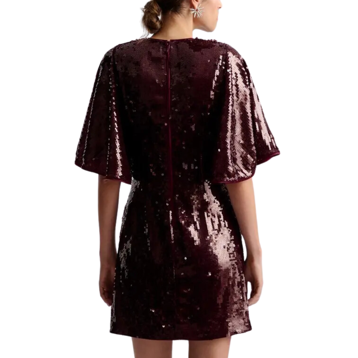 Yvette Wide Sleeve Sequin Mini Dress Deep Red