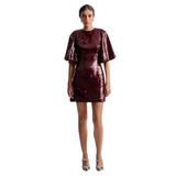 Yvette Wide Sleeve Sequin Mini Dress Deep Red