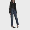 Velvet Trim Modern Tie Blouse Black