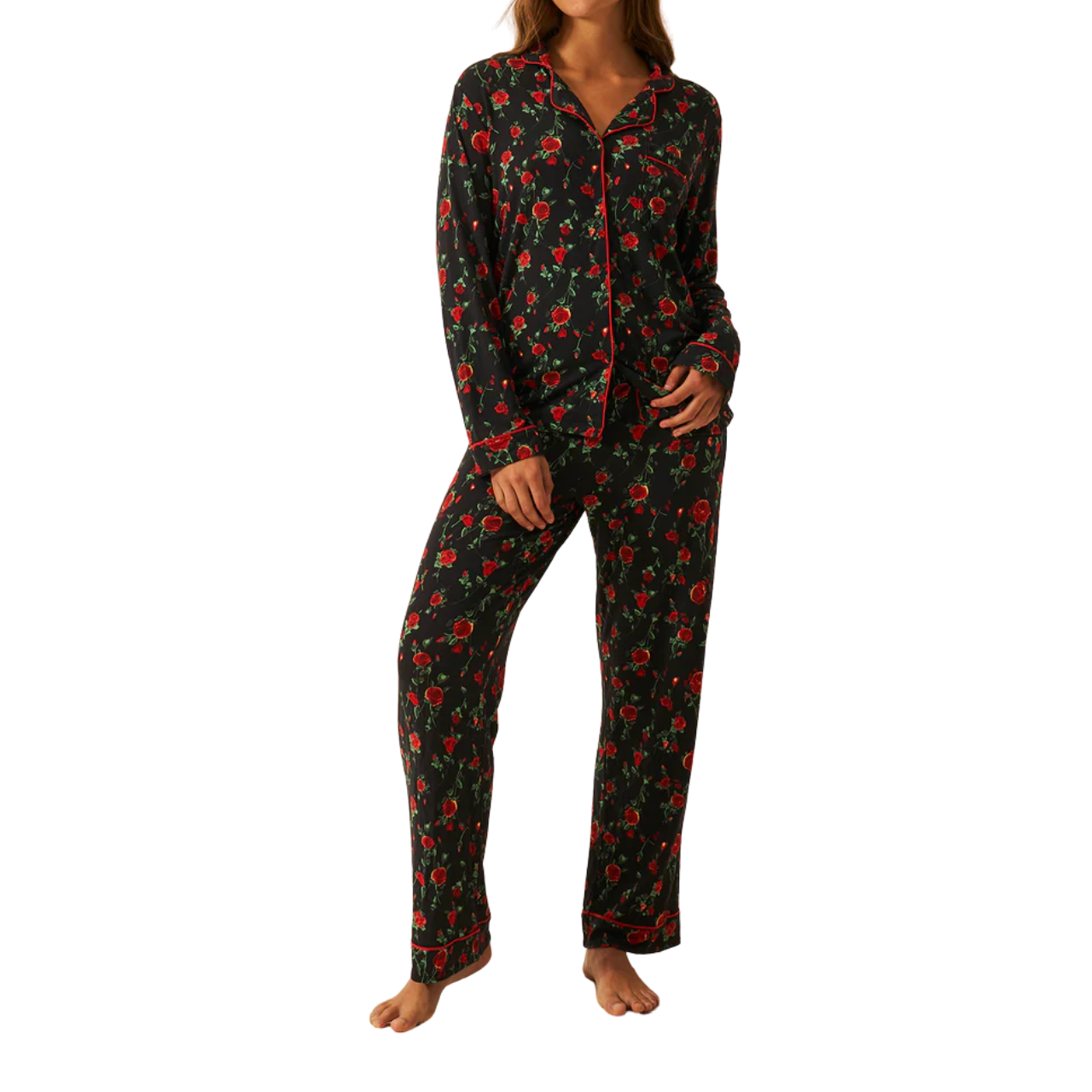 RIXO Claudia Red Roses PJ Set