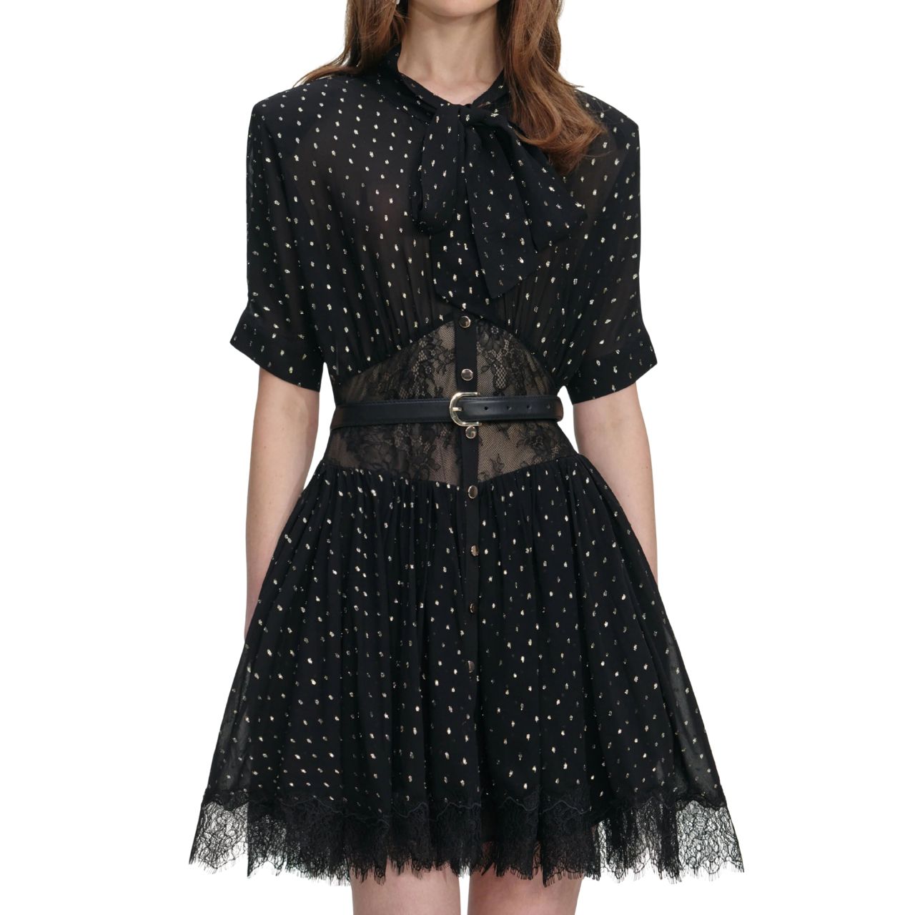 Black And Gold Chiffon Mini Dress