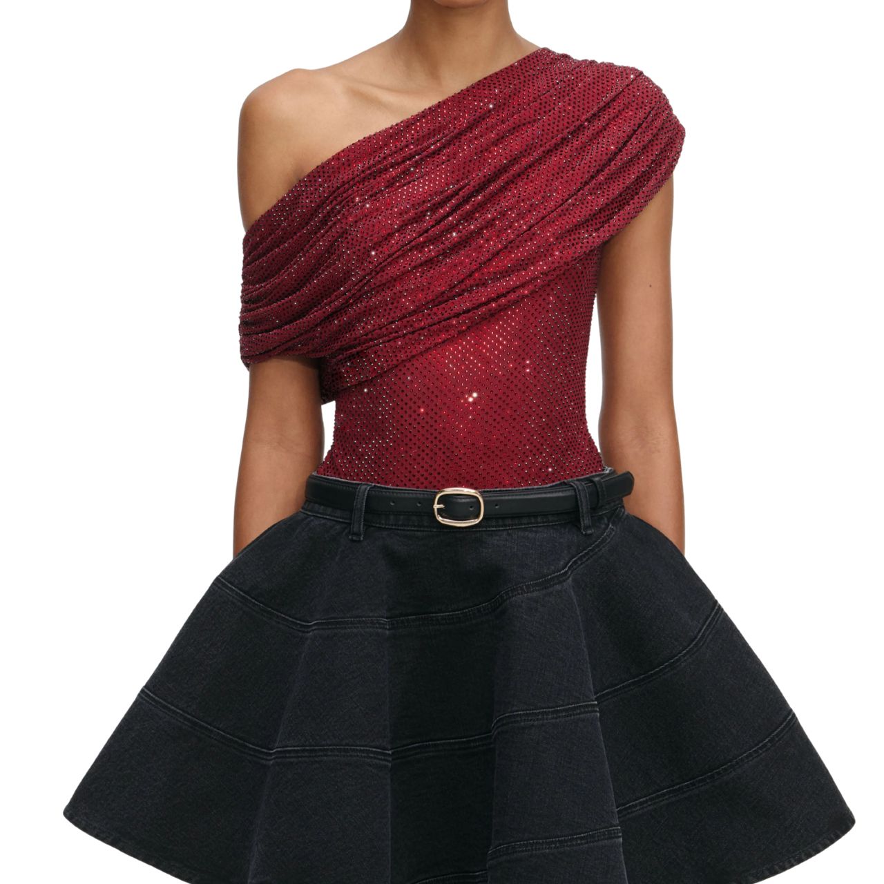 Burgundy Rhinestone Drape Top