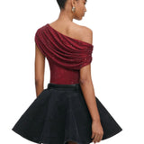 Burgundy Rhinestone Drape Top