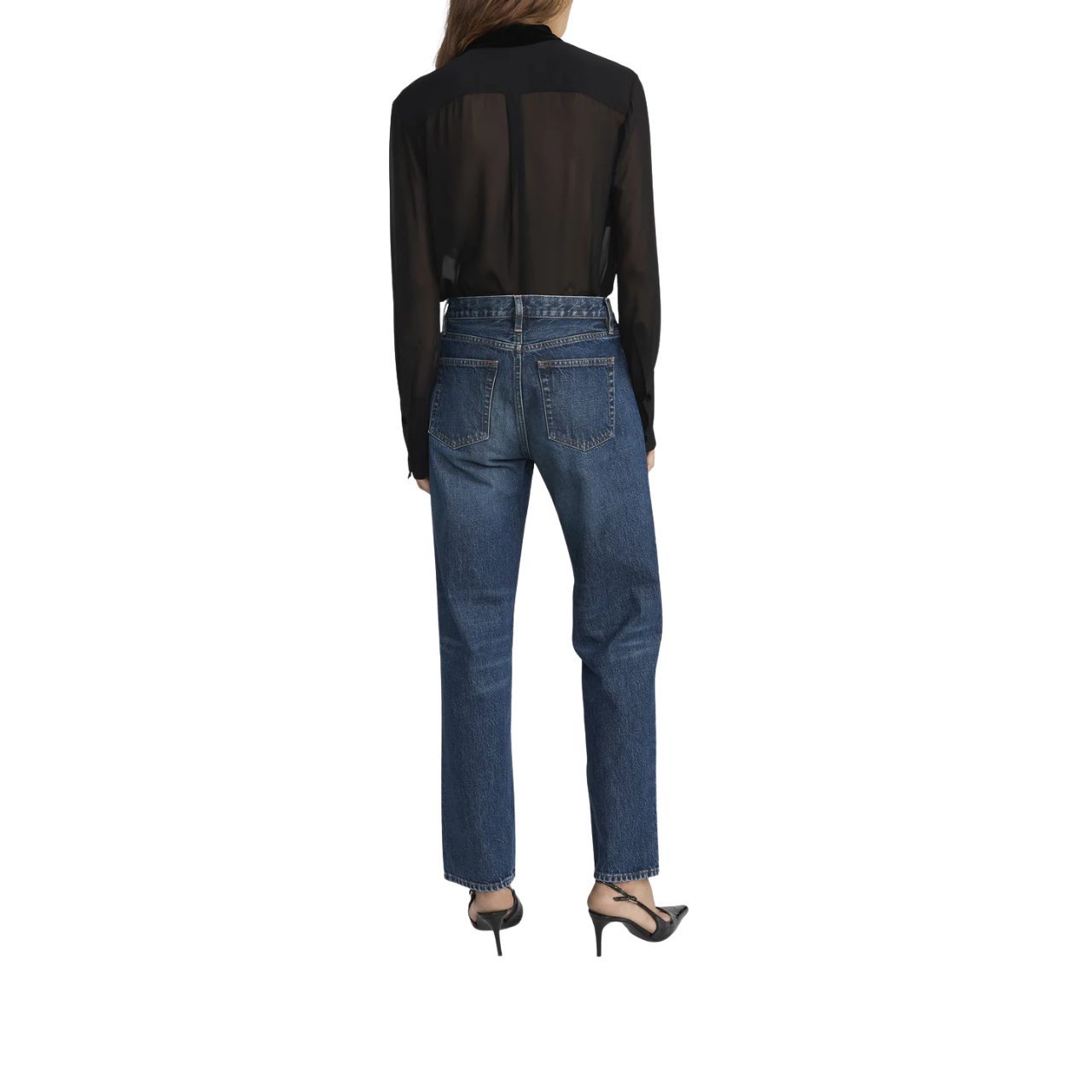 Velvet Trim Modern Tie Blouse Black