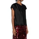 Cowl Neck Cap Slv Blouse Black